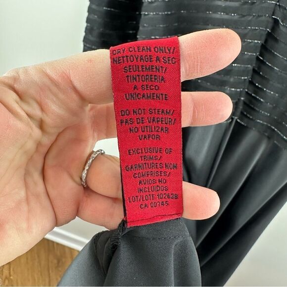 JS Collections Black‎ Satin Gown W/Square Neckline and Subtle Sparkle Top Sz 14 - Picture 13 of 14